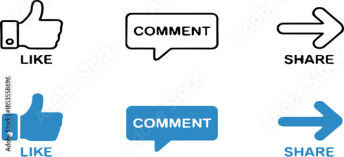 social media ui icons like comment share button set flat