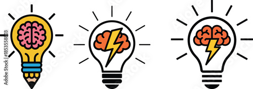 Creative idea brainstorming innovation and inspiration concept with brain inside lightbulb solution thinking inspiration and knowledge of mind