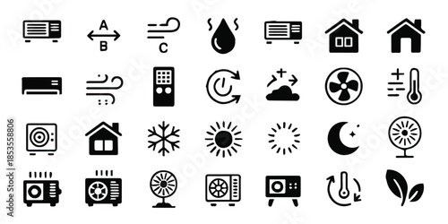 air conditioner flat line icons set for hvac and thermostat ui