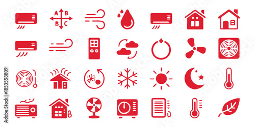 air conditioner red icon collection climate control interface symbols