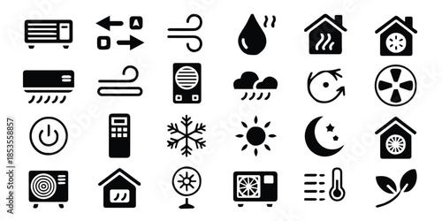 air conditioner icons set hv ac symbols grid vector