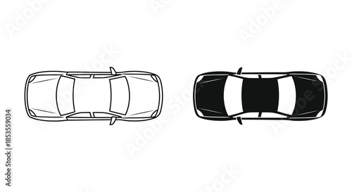 A top down view showcasing two car designs one white and one with a dark silhouette