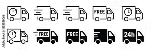 delivery truck icons set for shipping logistics and ecommerce use