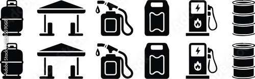 fuel station and container icons jerry can pump nozzle barrel