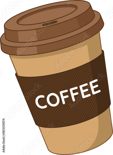 Disposable Coffee Cup with Lid and Sleeve on White Background paper cardboard