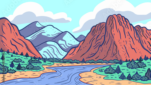 Majestic Mountain Valley Landscape at Golden Hour Sunset