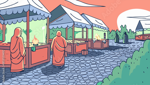 Medieval Marketplace at Dusk: Torches, Spiced Ale, and Rustic Charm