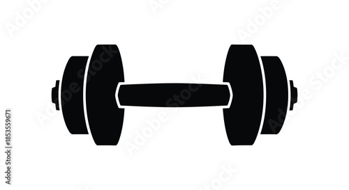A stark black dumbbell design presented on a white background emphasizing strength and fitness silhouette