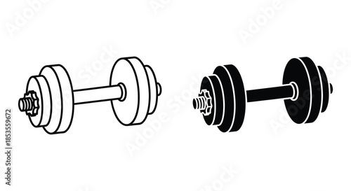 A striking depiction of two dumbbells in contrasting black and white a bold silhouette
