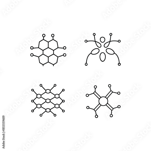 Four different molecular structures with atoms and bonds