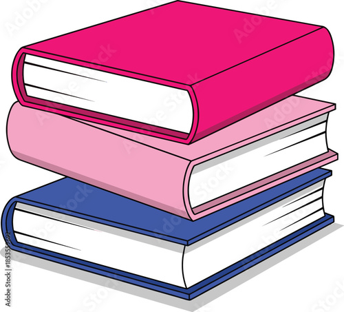 Stack Of Three Colorful Books Pink Light Pink And Blue On White Background Keywords: books, stack, reading, education, learning