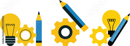 Light bulb with gear and pencil concept representing creative ideas innovative thinking problem solving using strategic solution project planning