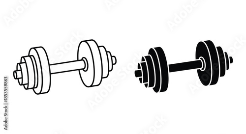 A striking depiction of various dumbbell designs presented in black and white a classic silhouette