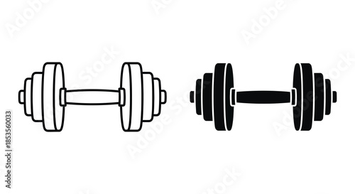 A depiction of four different dumbbell designs presented in a clean minimalist style silhouette