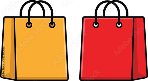 Two shopping bags, one orange and one red, on a white background retail commerce