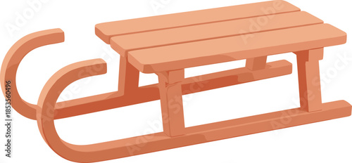 Wooden Sled for Winter Fun on White Background Keywords: sled, sledge, sleigh, winter, snow, sliding, transportation, toy, child