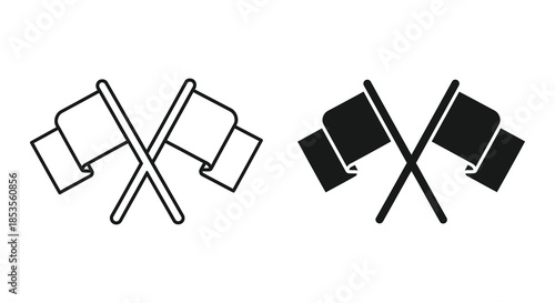 Two crossed checkered flags presented in line art and solid black versions a racing aesthetic silhouette