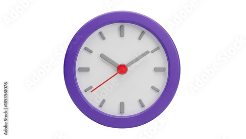 Modern Purple Clock with Red Second Hand on White