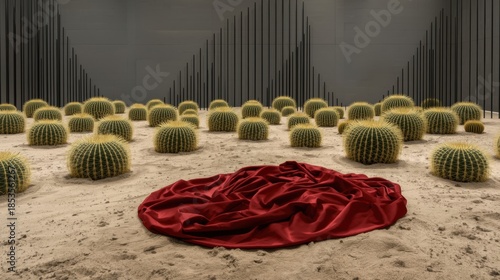 Desert scene with cacti and red cloth
