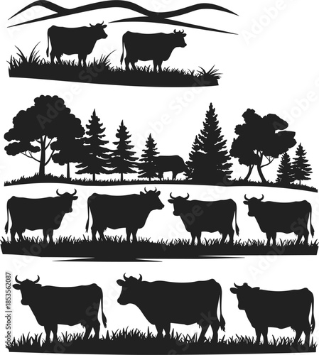 Christmas Nativity Scene Silhouettes with Angel, Holy Family, and Star of Bethlehem, Black Vector Illustration Set for Holiday and Religious Design