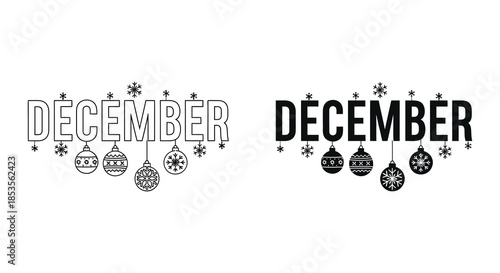 Festive december typographic design featuring ornaments and snowflakes a charming holiday illustration silhouette