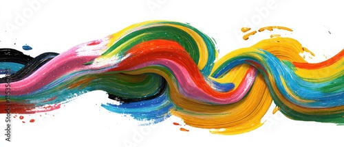 Vibrant swirling brushstrokes of colorful paint on white background