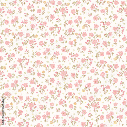 Cute pattern in small flower. Small pink flowers on light color background. Ditsy floral seamless pattern. Pretty ditsy print. Wildflower surface design. for fashion, fabric, wallpaper, textile, 