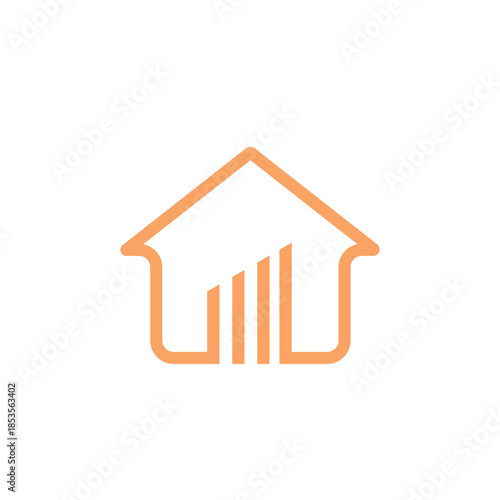 Outline of a house shape with an internal bar chart icon