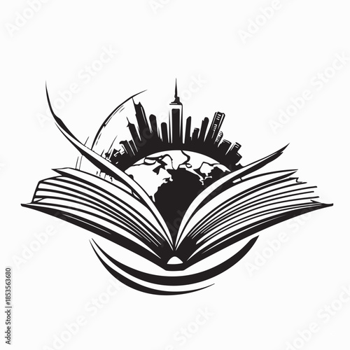 Paper The City on The Open Book Logo Illustration on White Background