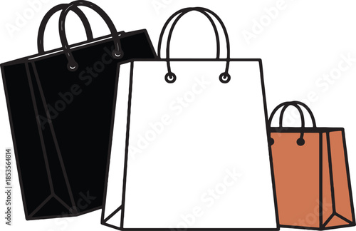 Minimal vector shopping bags illustration isolated on transparent background retail packaging design