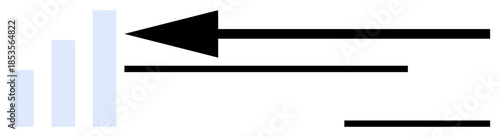 Data analysis visual. Bar graph and directional arrow data trends, analysis, and movement. Data in minimalistic design. For analytics, business, technology interfaces, education