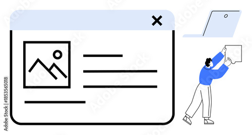 Web design concept. Web design interface elements and a creative illustration. Web design enhancing user experiences and online interactions. Great for UI, UX, digital tools, and technology