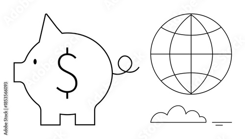 Global savings concept. Piggy bank with dollar symbol and globe icon financial growth, wealth accumulation, and worldwide economy. Suitable for finance, investment, global economy, education