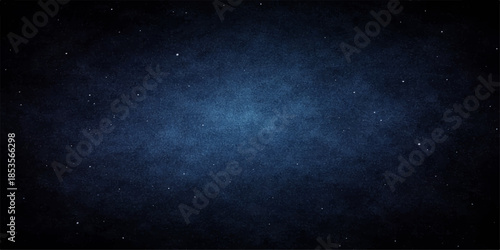 A dark blue grunge space background features a mystical nebula texture with glowing stars and smoky clouds drifting through the vast night galaxy universe