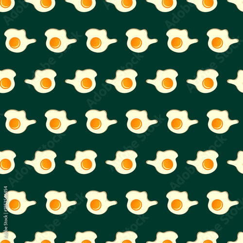 Fried eggs background seamless pattern. Sunny side up egg decorative background. Egg breakfast vector design for fabric