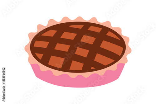 Flat cartoon vector illustration of doodle pie in baking dish, cozy homemade dessert theme, simple cute kitchen mood for food graphics, recipe visuals and baking related designs
