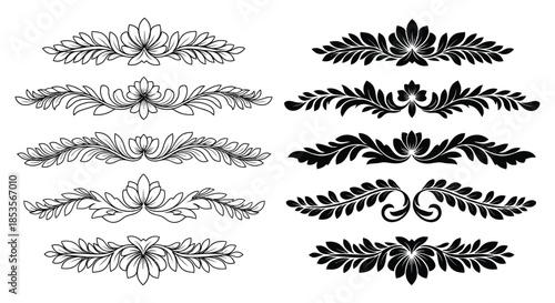 Quadro em tela Intricate floral ornaments and decorative swirls form a symmetrical design a bea