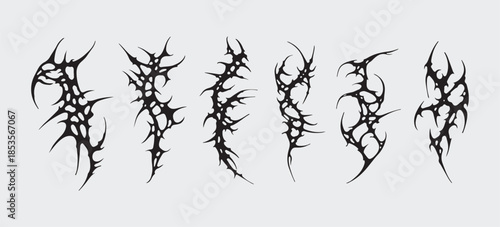 Set Pack Succubus Y2K womb gothic tattoo. Acid Neo tribal tattoo, maori style. Cyber sigilism for streetwear, merch, t-shirt. Demon sigil in neo tribal style. Isolated vector illustration