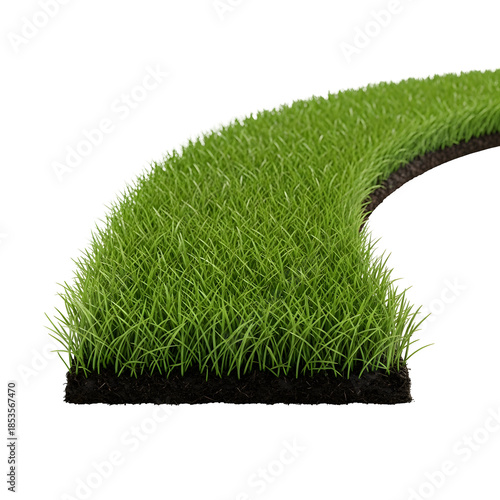 A curved section of vibrant green grass on a solid black background setting
