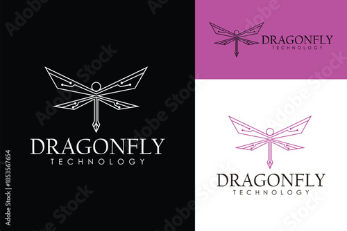 Futuristic dragonfly insect nature modern dot technology logo design vector illustration