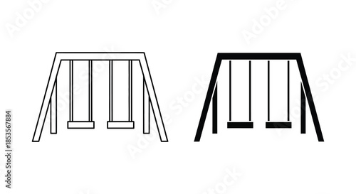 A simple illustration depicting two swing sets one in white and one in black silhouette