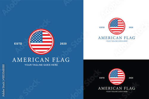 American flag sticker stamp label badge in the circle shape logo design vector illustration