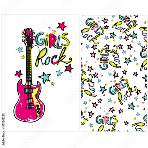 girls rock music  print print vector  