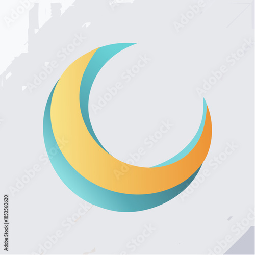 Crescent moon illustration in teal and orange hues on a white background with subtle shadows