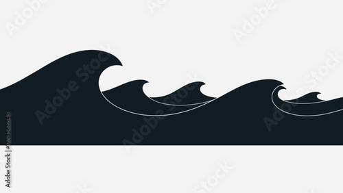 Dark Blue Ocean Waves Silhouette, Minimalist Sea Surface Illustration