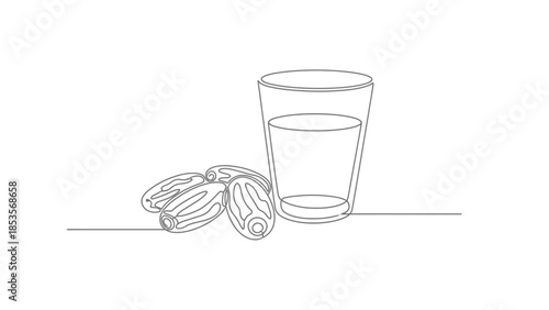Date Fruit and Glass of Water Line Art Drawing