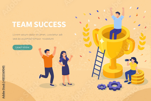 Success concept banner. Can use for web banner, infographics, hero images. Flat isometric vector illustration isolated on white background.