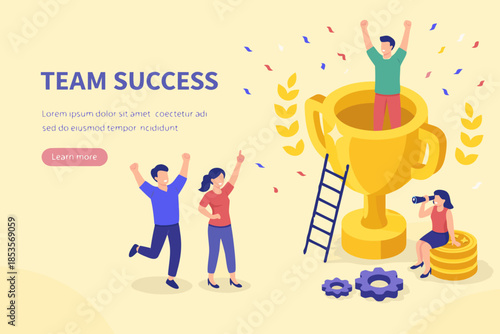 Success concept banner. Can use for web banner, infographics, hero images. Flat isometric vector illustration isolated on white background.