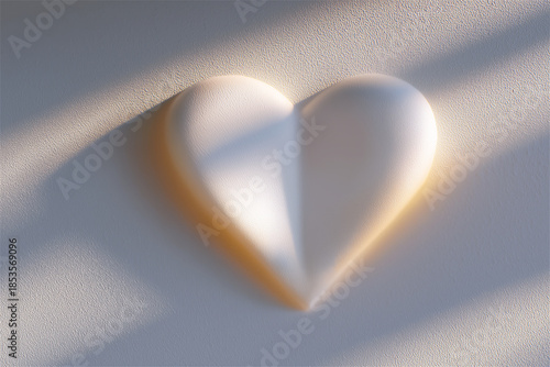 Soft abstract heart shape formed by light and shadow on textured surface, minimalist romantic background for Valentine’s messages, wellness, tenderness, and copy space.