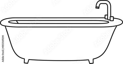 Simple line drawing of a classic freestanding bathtub with a faucet